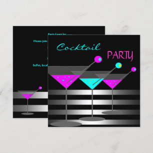 Cocktailfest Cocktail Drinks Martini Teal Rosa Inbjudningar