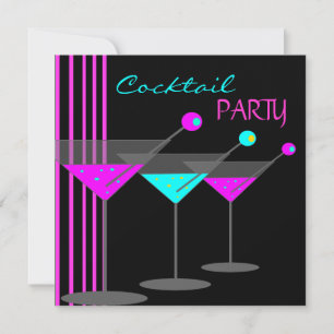 Cocktailfest Cocktail Drinks Martini Teal Rosa Inbjudningar