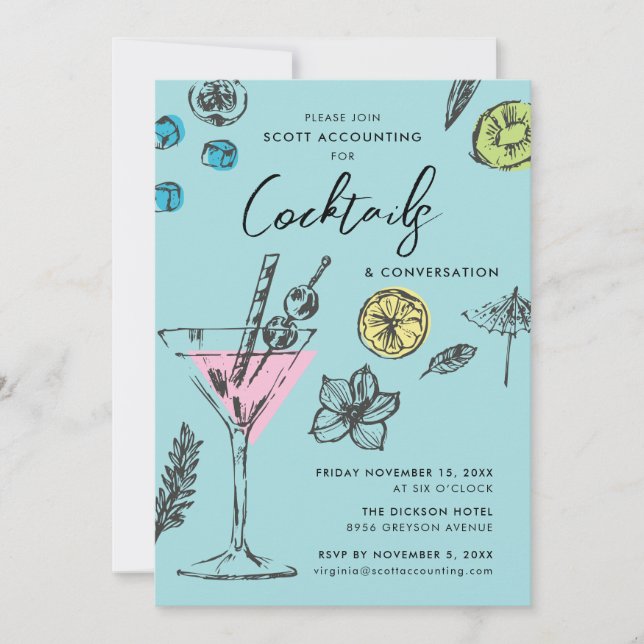 Cocktailfestin Inbjudan Modern Illustrerad (Framsida)