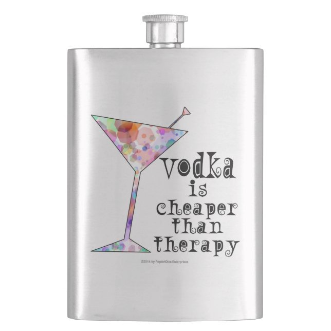 COCKTAILFLASKOR, VODKA ÄR BILLIGARE ÄN TERAPI FICKPLUNTA (Framsidan)
