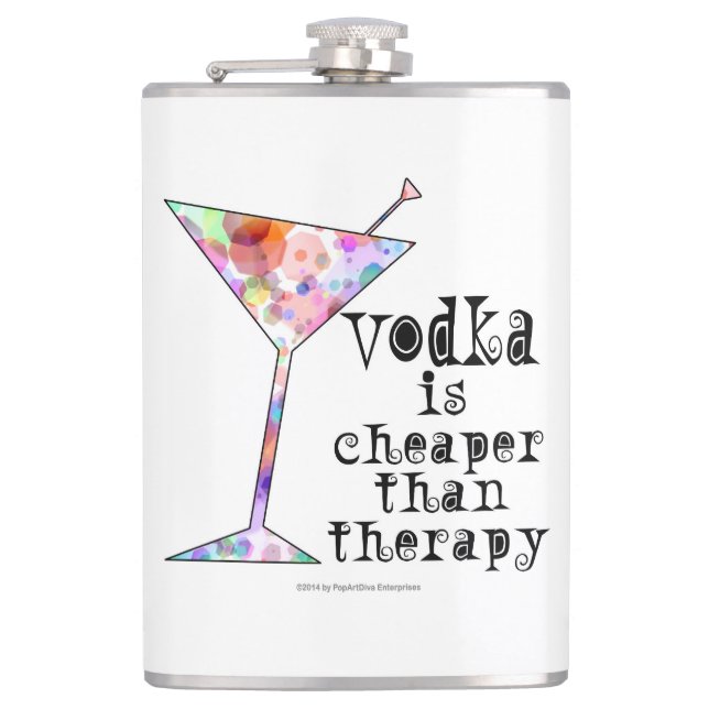 COCKTAILFLASKOR, VODKA ÄR BILLIGARE ÄN TERAPI FICKPLUNTA (Framsidan)