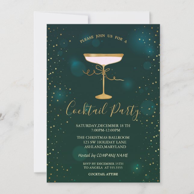 Cocktailglas Stjärnor Grön Julfest  Inbjudningar (Framsida)