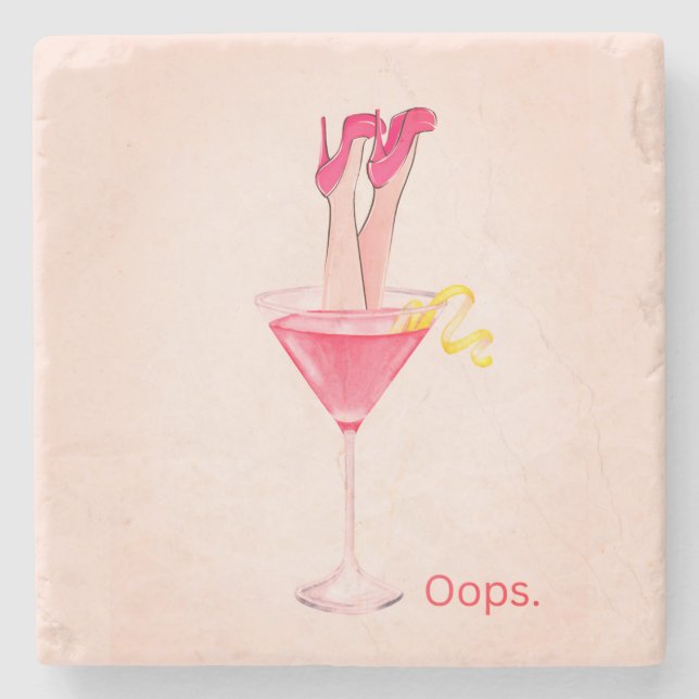 Cocktailhumorillustration, Rosa bardisk, Tjejig Stenunderlägg (Framsidan)
