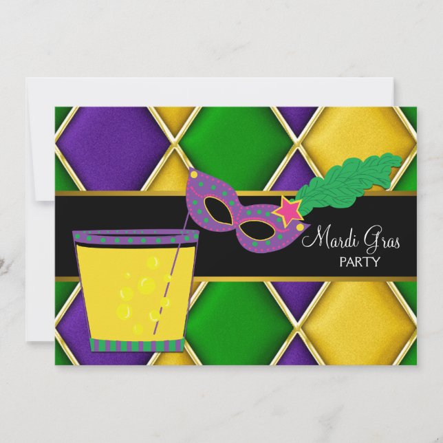 Cocktailmask Fleur de Lis Mardi Gras-fest Inbjudningar (Framsida)
