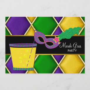 Cocktailmask Fleur de Lis Mardi Gras-fest Inbjudningar