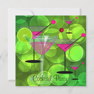 Cocktailparty Bubblor Grön Rosa Inbjudningar