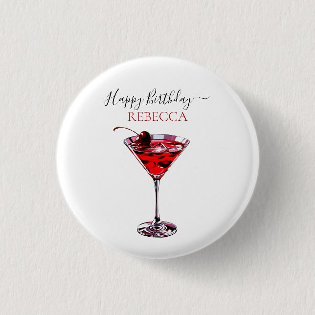 Cocktailparty Cherry Martini Grattis på födelsedag Knapp (Framsida)