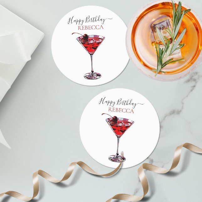 Cocktailparty Cherry Martini Grattis på födelsedag Underlägg Papper Rund (Skapare uppladdad)