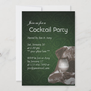 Cocktailparty Grön Damaskus Pug & Fint Vin Inbjudningar