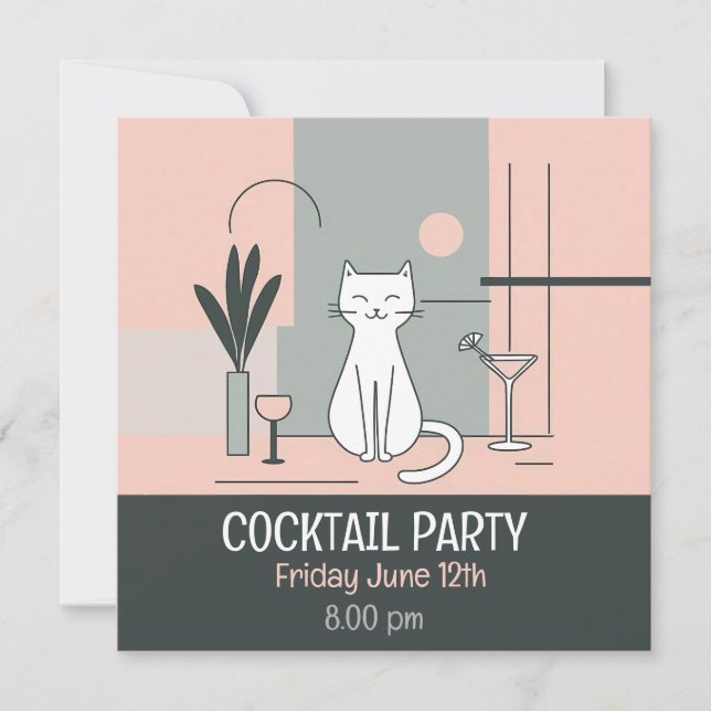 Cocktailparty katter retro stil katt enkel inbjudningar (Framsida)