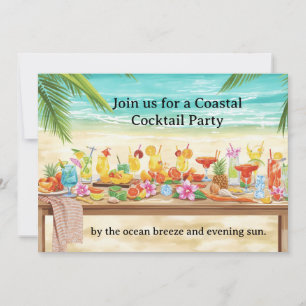 Cocktailparty vid stranden med massor av drinkar inbjudningar