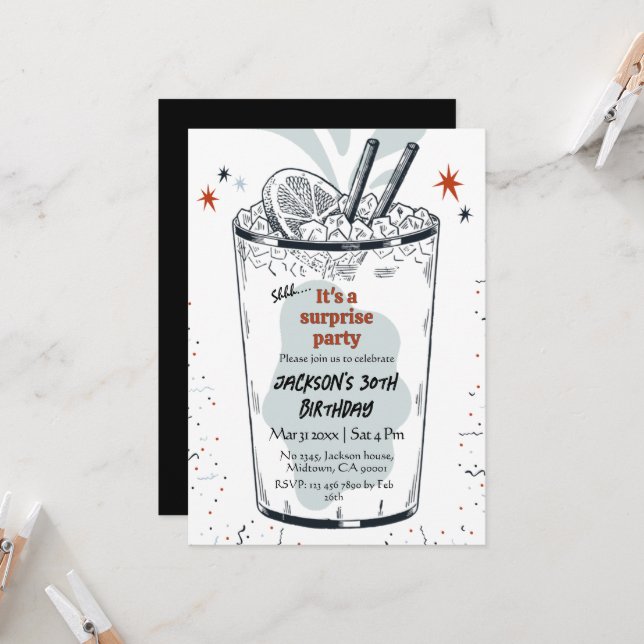Cocktailretro dricker 30:e överraskningsdagen inbjudningar (Fram/Back In Situ)