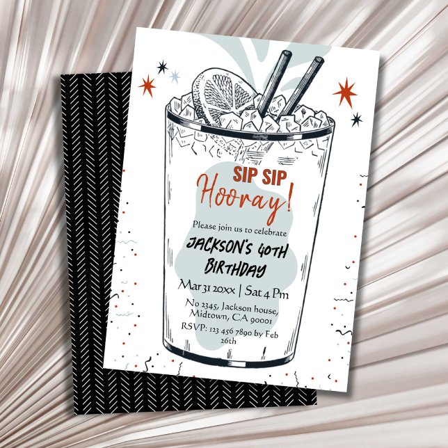 Cocktailretro dricker snyggten 40:e födelsedagen inbjudningar (Skapare uppladdad)