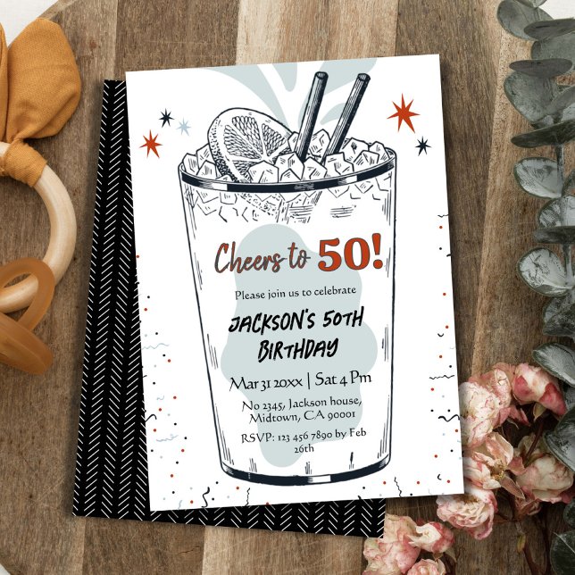 Cocktailretro dricker snyggten 50:e födelsedagen inbjudningar (Skapare uppladdad)