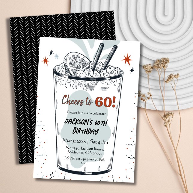 Cocktailretro dricker snyggten 60:e födelsedagen inbjudningar (Skapare uppladdad)