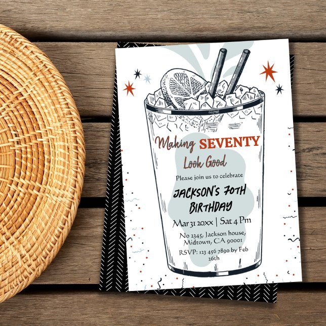 Cocktailretro dricker snyggten 70:e födelsedagen inbjudningar (Skapare uppladdad)