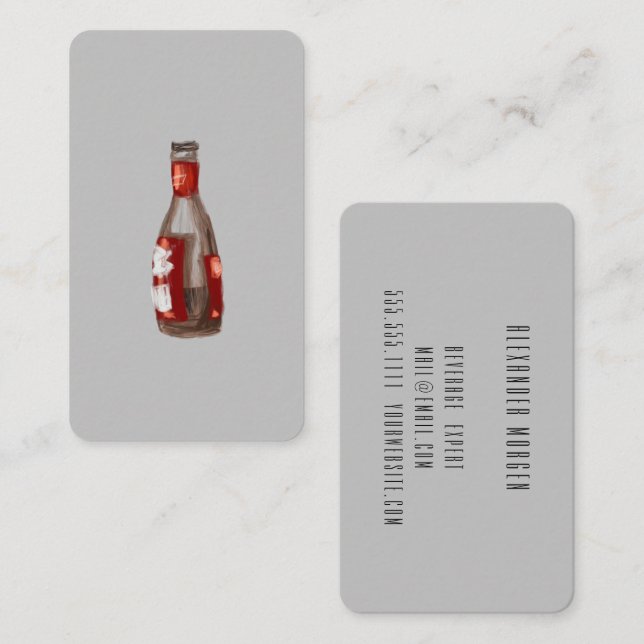 Cocktails / Bartender / Vattenfärg öl Visitkort (Fram/baksida)