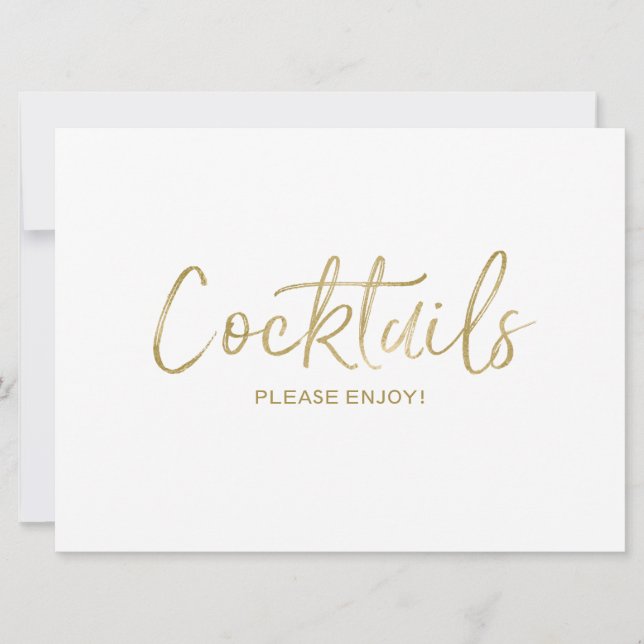 "Cocktails" Bröllopsskylt | Stilig Guld färgad Inbjudningar (Framsida)