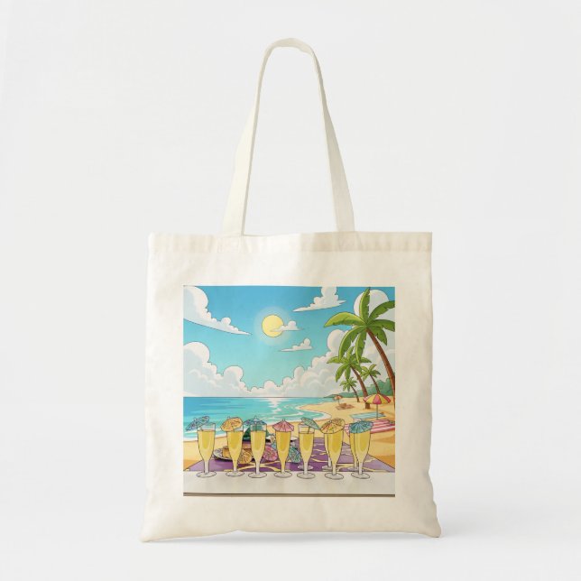 Cocktails by the beach tote bag tygkasse (Framsidan)