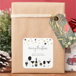 Cocktails Cake Balloons Guld Black God jul Fyrkantigt Klistermärke