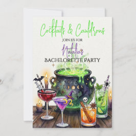 Cocktails & Cauldrons Halloween Bachelorette Party Inbjudningar