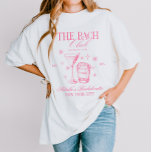 Cocktails Club Bachelorette Bridesmaids Party T Shirt<br><div class="desc">Celebrate in style with this personalized pink bachelorette party t-shirt featuring a chic cocktail party theme! Perfect for the bride tribe, this fun and flirty tee includes custom names, date, or location—ideal for girls' night out, bridal shower, or weekend getaway. The trendy pink design with cocktails and glam fonts makes...</div>