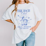Cocktails Club Bachelorette Party Blue T Shirt<br><div class="desc">Celebrate in style with this personalized retro blue bachelorette party t-shirt featuring a chic cocktail party theme! Perfect for the bride tribe, this fun and flirty tee includes custom names, date, or location—ideal for girls' night out, bridal shower, or weekend getaway. The trendy design with cocktails and glam fonts makes...</div>