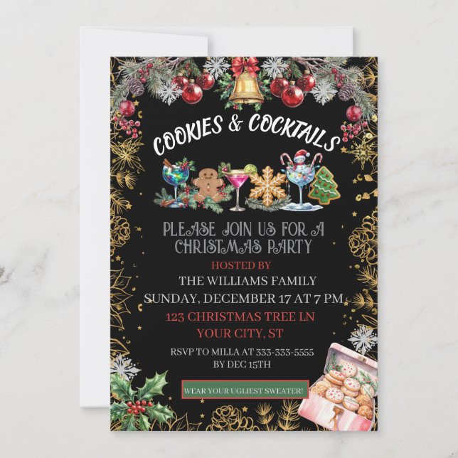 Cocktails & Cookies Christmas Holiday party  Julkort (Framsida)
