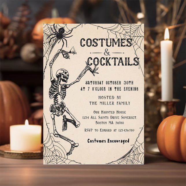Cocktails & Costumes Skeleton Halloween fest Inbjudningar (Skapare uppladdad)