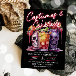 Cocktails & Costumes Skull Vuxen Halloween fest Inbjudningar