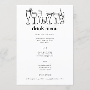 Cocktails Doodle Sketch Modern ANPASSNINGSBAR Drin Meny