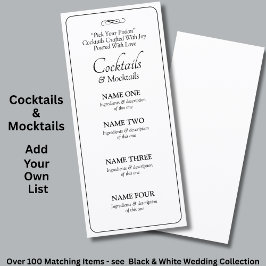 Cocktails Drinks Menu Card - Black White Infinity  Meny