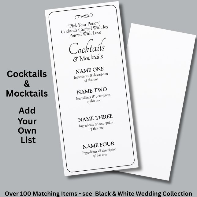 Cocktails Drinks Menu Card - Black White Infinity  Meny (Skapare uppladdad)