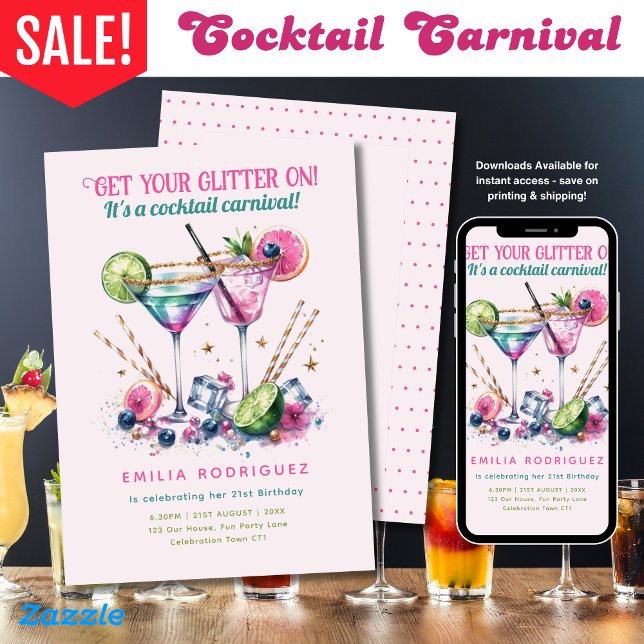 Cocktails Glitter Candy Carnival Birthday - ANY Inbjudningar (Skapare uppladdad)