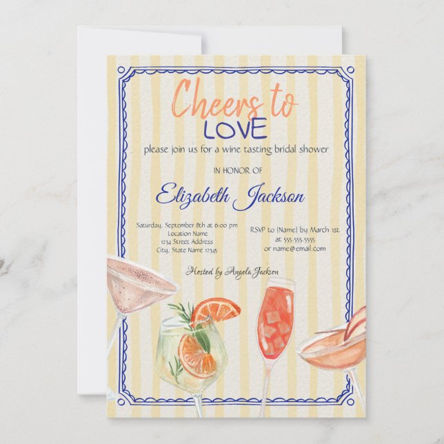 Cocktails Gult Stripe-Möhippa Inbjudningar (Framsida)