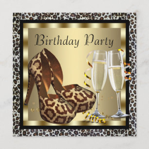 Cocktails Höga klackar Kvinnas Leopard Födelsedag Inbjudningar