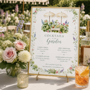 Cocktails i trädgården - meny för botanisk bar sky poster