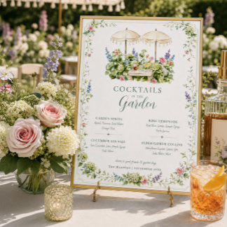 Cocktails i trädgården - meny för botanisk bar sky poster