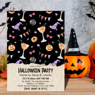 Cocktails jack-o-lanternor Witch Hats Halloween Inbjudningar