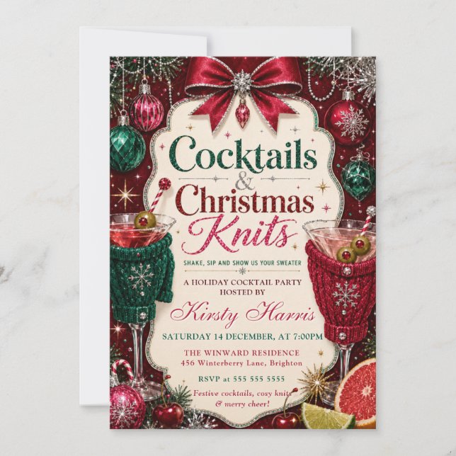 Cocktails Julstickningar Julfest Inbjudningar (Framsida)