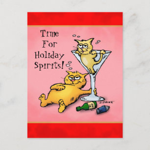 Cocktails & Kittens Holiday Spirits Julkort Helg Vykort