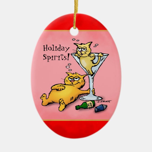 Cocktails & KIttens Holiday Spirits Röd Ornament (Framsidan)