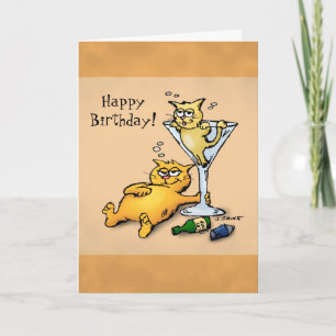 Cocktails & Kittens Tecknad Birthday Card Kort