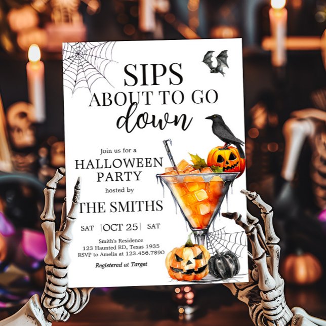 Cocktails Martini Halloween fest Inbjudningar (Sips About to Go Down Cocktail Halloween Party Invitation)