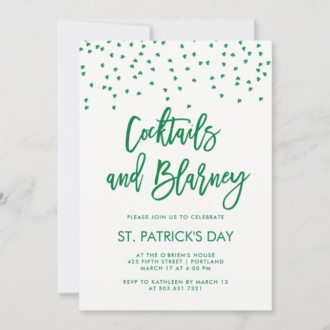 Cocktails och Blarney | Modern Grönt och vit Inbjudningar (Framsida)