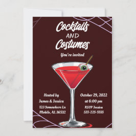 Cocktails och Costumes Halloween fest Inbjudningar