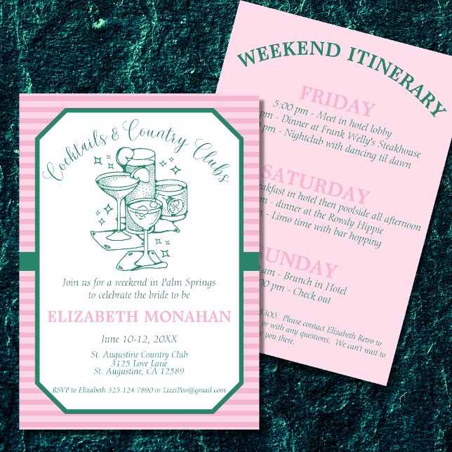 Cocktails och Land Klubb Bachelorette Inbjudningar (Set the atmosphere for your cocktails and country club bachelorette weekend with these invitations. )