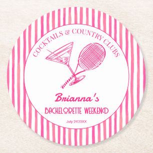 Cocktails och land klubb tennis Bachelorette Underlägg Papper Rund