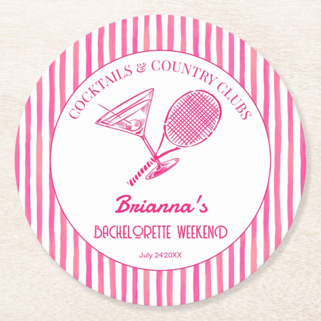 Cocktails och land klubb tennis Bachelorette Underlägg Papper Rund (Framsidan)