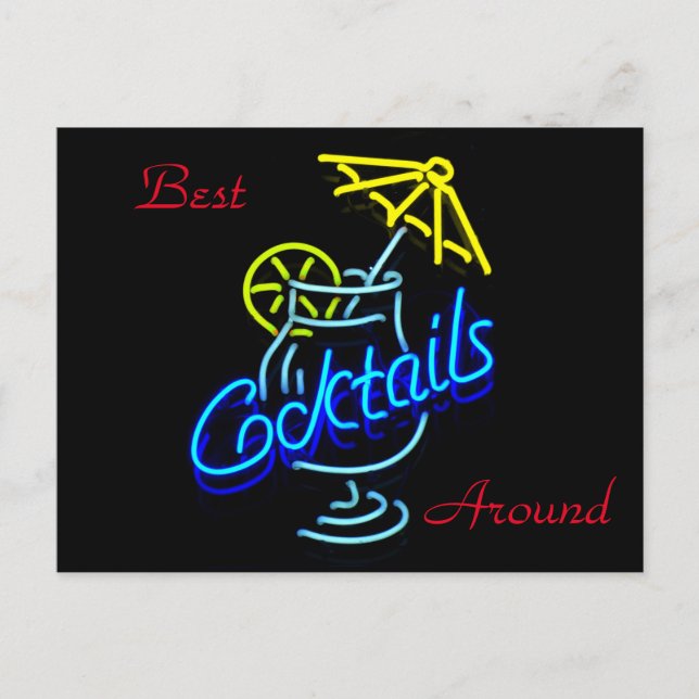 Cocktails Parbrella Drink Neon-tecken Vykort (Framsida)